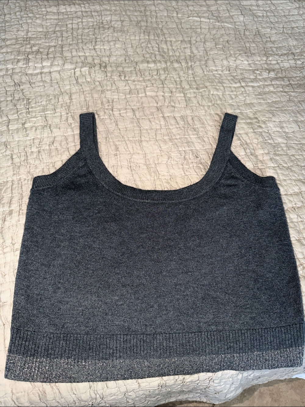 Soma Charcoal Knit Crop Tank large trimmed on the bottom in gold